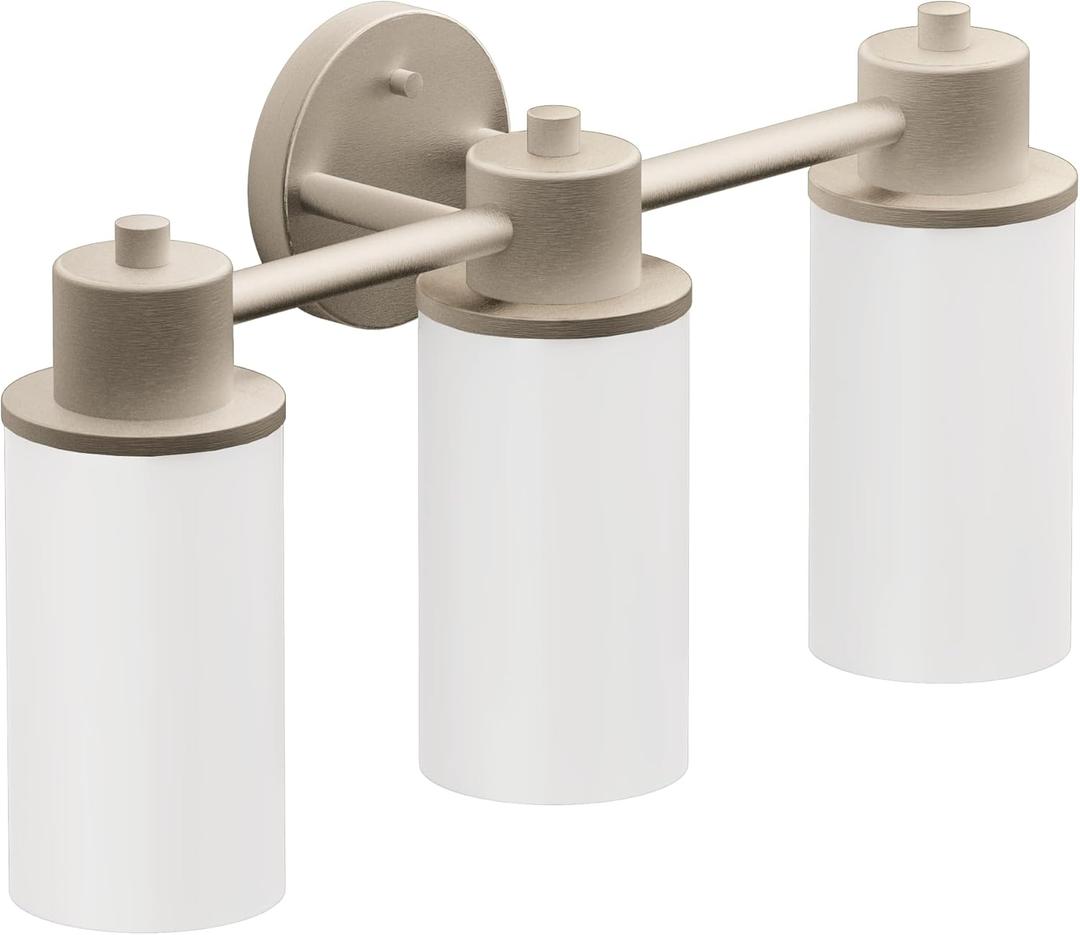 Moen DN0763BN Iso 3-Light Dual-Mount Bath Bathroom Vanity Fixture with Frosted Glass, Brushed Nickel