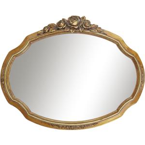 Vintage Gold Wall Mirror with Rose Floral Carvings, 17x13.5 Inches Oval Decorative Mirrors for Wall, Antique Style Vanity Mirror for Bedroom Living Room Bathroom Entryway Dcor