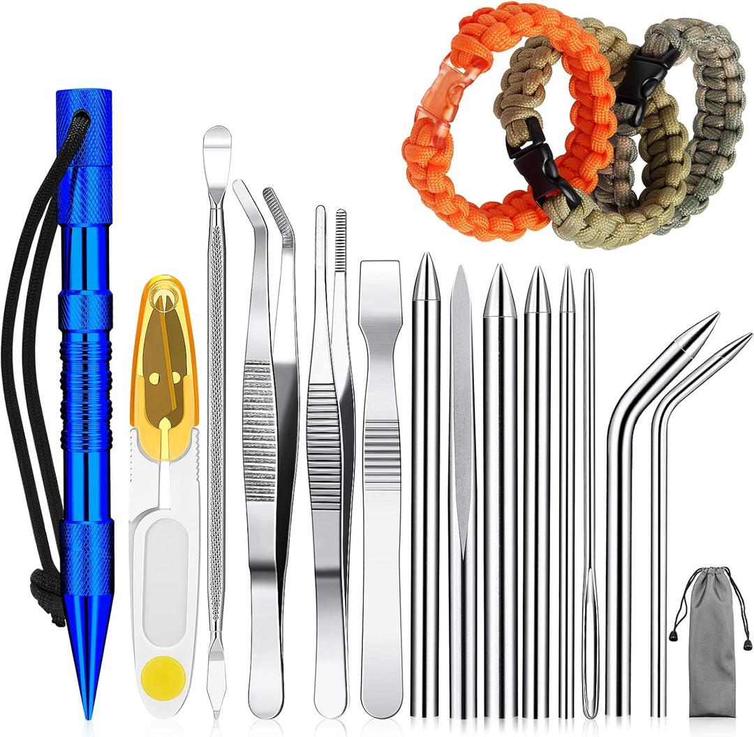 14 Pieces Paracord Tools Needles Paracord FID Set Stitching Set Stainless Steel Lacing Needles Smoothing Tool Knotter with Marlin Spike for Work Leather Weaving (Blue)