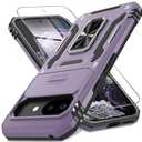 DEERLAMN Case for Google Pixel 9A with Slide Camera Cover+Screen Protector (1 Pack), Rotated Ring Kickstand Military Grade Shockproof Protective Cover-Black