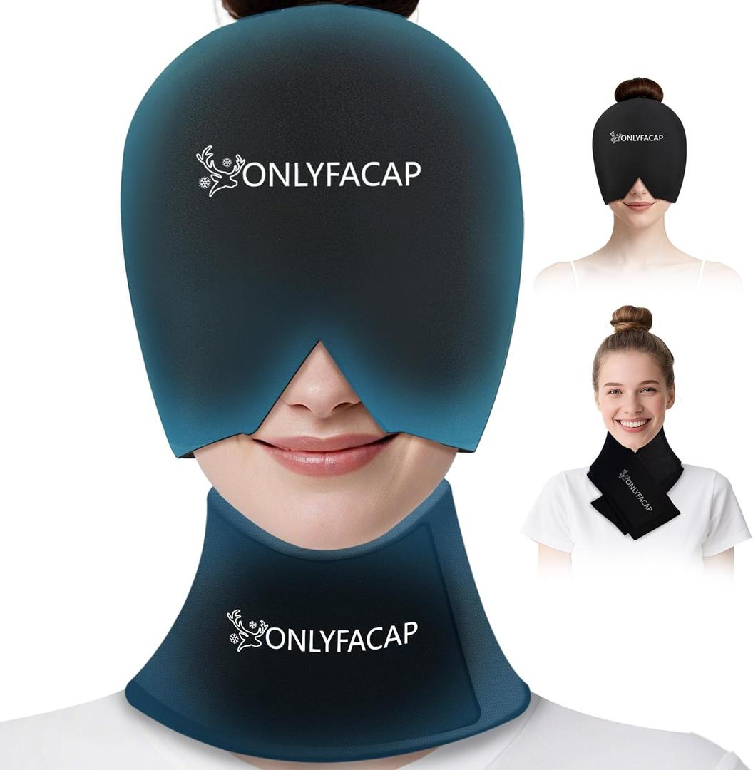 Hangover Migraine Relief Cap and Neck Ice Pack Set, Upgraded and Thickened Gel, Hot and Cold Compress Therapy for Neck and Headache Pain Relief, Tension, Stress and Puffy Eyes (Black Suit)