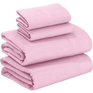 RUVANTI 100% Cotton Flannel Sheets Full Size - 4 Piece Warm, Soft & Breathable, Deep Pocket, Double Brushed Cozy All Season Bedding Set, Light Pink