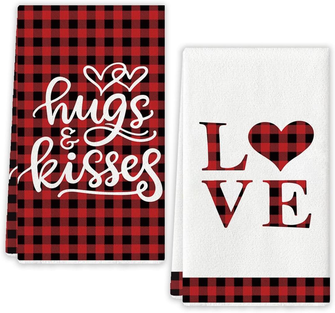 Happy Valentines Day Kitchen Towels Decorative Set Galentines Day Dish Towels Wedding Anniversary Red Heart Decor Happy Valentine's Day Decorations for Home