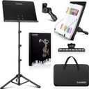 CAHAYA 5 in 1 Heightened Dual-use Sheet Music Stand & Desktop Book Stand Metal Portable Solid Back with Height Adjustable from 31.4-67in Including Carrying Bag, Sheet Music Folder & Clip CY0304 (Higher Version, Black)
