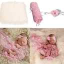 HelloCreate 3pcs Baby Photography Set, Baby Photo Props Fluffy Blanket + Wrap + Headband Set Newborn Photography Wrap Mat