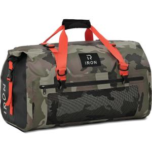 BORLENI Waterproof Motorcycle Dry Duffel Bag Luggage Tail Bag with Large Storage Space,Roll Top Closure, Shoulder Straps, Inner Pocket and Mesh Pocket for Motorcycling Travel Camping (Camouflage, 70L)