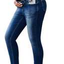 Ecavus Women's Maternity Jeans Over Belly Stretchy Skinny Denim Pregnancy Pants Maternity Clothes with Pockets (Medium, Dark Blue Long)