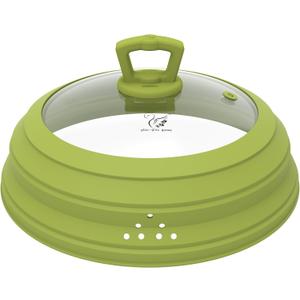 Microwave Splatter Cover Vented Glass Splatter Guard Lid with Collapsible Silicone for Food as Pot Cover 11.8 inch Large Plate for 6 7 8 9 10 11 inch Plate Bowl (Green)