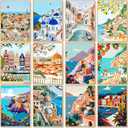 12 Pack Paint by Numbers Kit for Adults Beginner Scenery-Cityscape DIY Acrylic Paint by Numbers Kits On Canvas Without Frame Pre Drawn Canvas to Paint for Adults for Home Wall Decor 9.8x13.8inch