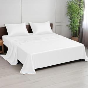 Linenwalas King Size Sheets Set, Rayon derived from Bamboo 4 Piece Bed Sheet Set, Cooling Silky Sheets, Soft, Moisture Wicking, 16 Deep Pocket Sheets (White, King)