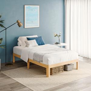 LAKKURI 14 Inch High Bamboo Wood Full Size Bed Frame Platform, Metal Slat Support Bed Frame Full Size, Reinforced, No Box Spring Needed, Easy Assembly, Noise Free
