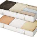 Vailando Storage Containers, 6 Inches Tall 60L Underbed Storage Bins with Sturdy Handles and Sidewalls, Closet Organizer for Clothes, Blankets, Seasonal Items, Beige, 2-Pack