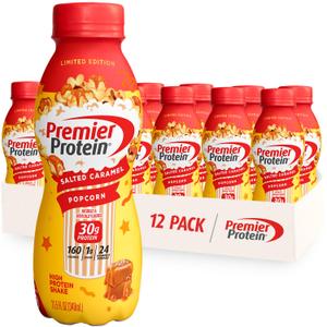 Premier Protein Shake, LIMITED EDITION Salted Caramel Popcorn, 30g Protein, 1g Sugar, 24 Vitamins & Minerals to Support Immune Health, 11.5 fl oz, 12 Pack, BBD: 02/04/2027
