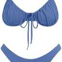 VOLAFA Women's Triangle Bikini Set Swimsuit Print Push Up Elastic Tie String Top Ribbed Two Piece Bathing Suit, Smal;