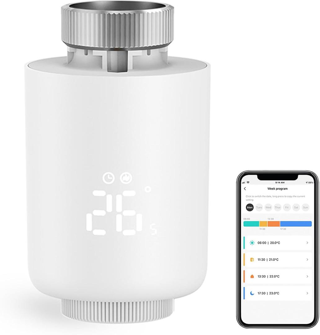 Smart Thermostat Radiator Valve: Programmable Thermostatic Valve, Zigbee Thermostat for Temperature Adjustment, App Control, Tuya Zigbee Hub Required, Compatible with Alexa, Google Home (White)