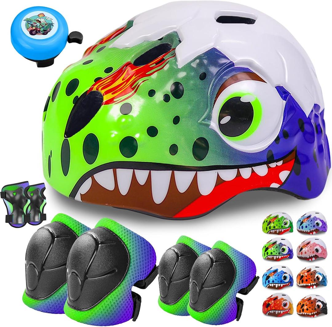 Toddler/Kids Bike Helmet Set for Boys Girls 3D Adjustable Kids Helmet Protective Gear Set Knee Elbow Wrist Pads and Multi-Sports Skateboard Scooter Cycling Roller Balance Bike Small: 18.9"-21.2"/48-54cm