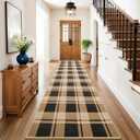 AROGAN Checkered Jute Runner Rug for Hallway, 2x8 Kitchen Runner Washable Rugs Carpet, Long Farmhouse Design Geometric Rugs for Entryway Indoor Laundry Welcome Mat 8 Ft Entry, Black and Brown (Nature)