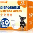 BURVAGY50 Count Disposable Male Dog Wraps, Male Dog Diapers, Super Absorbent Pee Wraps, Belly Bands for Dogs, Leak Proof, Wetness Indicator, Puppy and Doggie Diaper for Peeing, X-Small