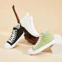 POVOGER High Top Sneakers for Women White Womens High Tops Canvas Shoes Black Fashion Sneakers Casual Lace up Tennis Shoes (Black,US07)