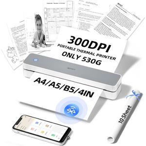 iDPRT MT610 Pro Portable Thermal Printer, 300DPI HD Mobile-Travel-Printers, Inkless-Wireless-Small-Printer for Home Use, Office, Vehicles, Bluetooth Printers Supports 8.5" x 11" US Letter&A4&A5, White