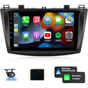 Naifay Car Radio for Mazda 3 2009-2013 with Wireless CarPlay Android Auto, 2+32G 9inch IPS Touchscreen Car Stereo for Mazda with Bluetooth/FM Audio Receivers/GPS/WiFi/SWC/Split Screen/Backup Camera