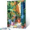Tropical Green Leafy Paint by Numbers for Adults Sunlight House Garden Yard Painting Paint by Numbers Kit for Adults Acrylic Oil Painting Set for Beginners Drawing Wall Decor16x20inch Frameless (PBN-Courtyard 02)