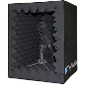 TroyStudio Portable Vocal Booth, Large Foldable Microphone Isolation Shield, Music Recording Studio Sound Echo Absorbing Box, Desk & Stand Use Reflection Filter with Thickened Dense Acoustic Foam (Small Size)