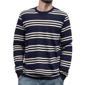 ZVX Men's Striped Long Sleeved T-Shirt, Casual Round Neck Long Sleeved Top, Regular-Fit Daily Striped T-Shirt Basic Style (Black, XXL)