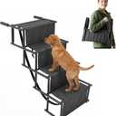 Foldable Dog Ramp for Car, 4-Step Portable Dog Stairs for Large Dogs, Extra Wide Non-Slip Pet Steps for SUV Truck, Supports Up to 150 lbs, Lightweight with Shoulder Strap for Travel & Home