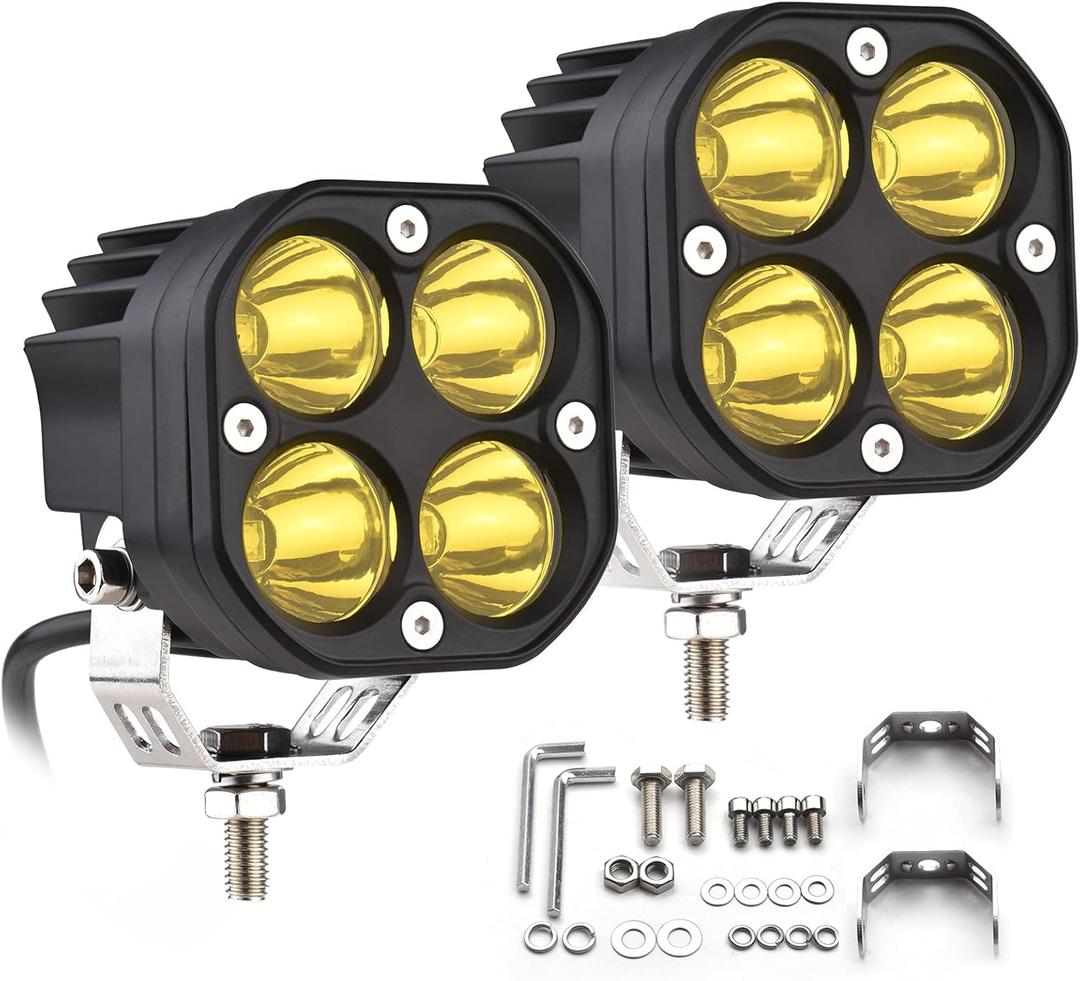 2 Pack LED Pods Light Bar, Yellow 3" 40w Spot Off Road Lights, Driving Fog Lamp, IP68 Waterproof LED Work Light, Amber Cube Lights for Pickup Truck SUV ATV UTV Boat Forklift 4x4 Motorcycle