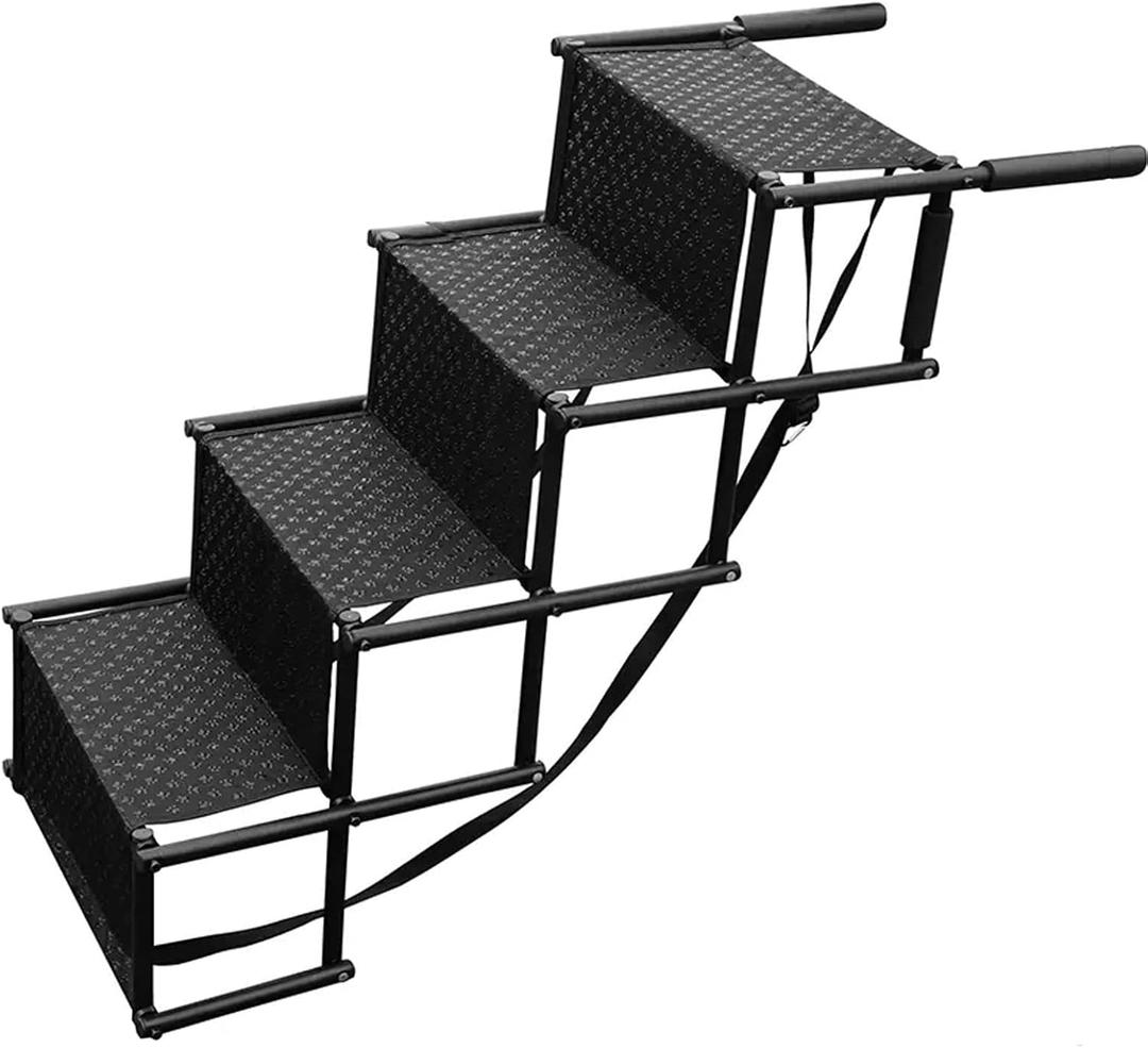 Dog Ramp, Pet Steps, Foldable Dog Car Ramp for Large Dogs, Aluminum Dog Stairs with Non-Slip Surface for High Beds, Trucks and Suvs, 4 Steps