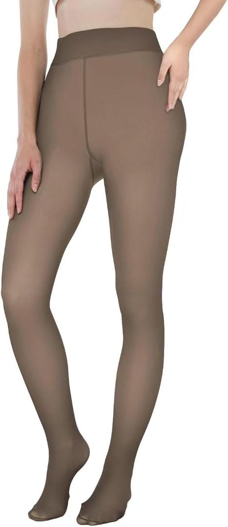 2 x EXQUISLIFE Fleece Lined Tights Sheer Women - Fake Translucent Warm Pantyhose Leggings Sheer Thick Tights, for Winter (Black)
