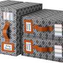 4 Pack Bed Sheet Organizers and Storage, (King & Queen Size) Sheet Organizer for Linen Closet, Foldable Bedding Storage Box with Window for Bedsheets, Duvet Cover and Pillowcase (Dark Grey 4 Pack)