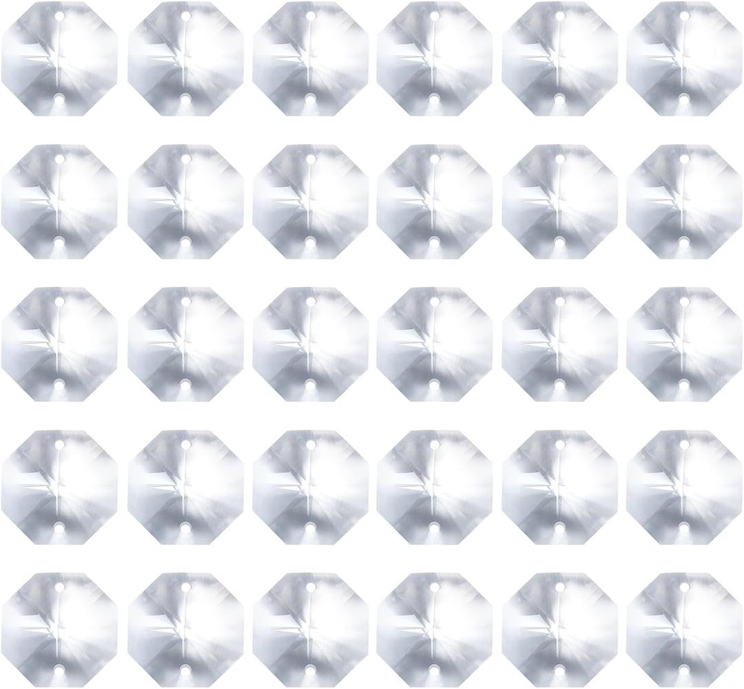PATIKIL K9 Crystal Octagon Beads 2 Holes Pendants, 60 Pack 18mm Chandelier Prisms Parts Ornaments Hanging Beads for DIY Arts Crafts Decoration, Clear