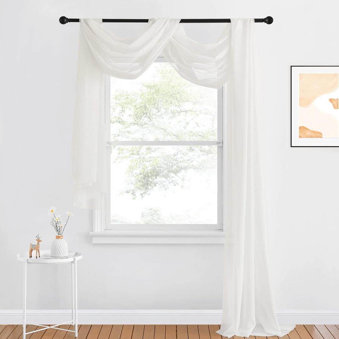 NICETOWN Decorative Scarf Valance for Window - Voile Sheer Bed Canopy Curtain Scarf Valance for Living Room/Bedroom/Ceremony (Light Beige, 1 Panel, W60 x L216)