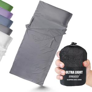 Frelaxy Ultralight Sleeping Bag Liner - Lighter & Compact, 3 Sizes Travel Sheets & Adult Sleep Sack, Comfy Breathable & Cooling & Silky Soft, Quick-Drying, for Backpacking, Hotel, Camping, Hostels (37.4in x 84.6", Gray - No Zipper)