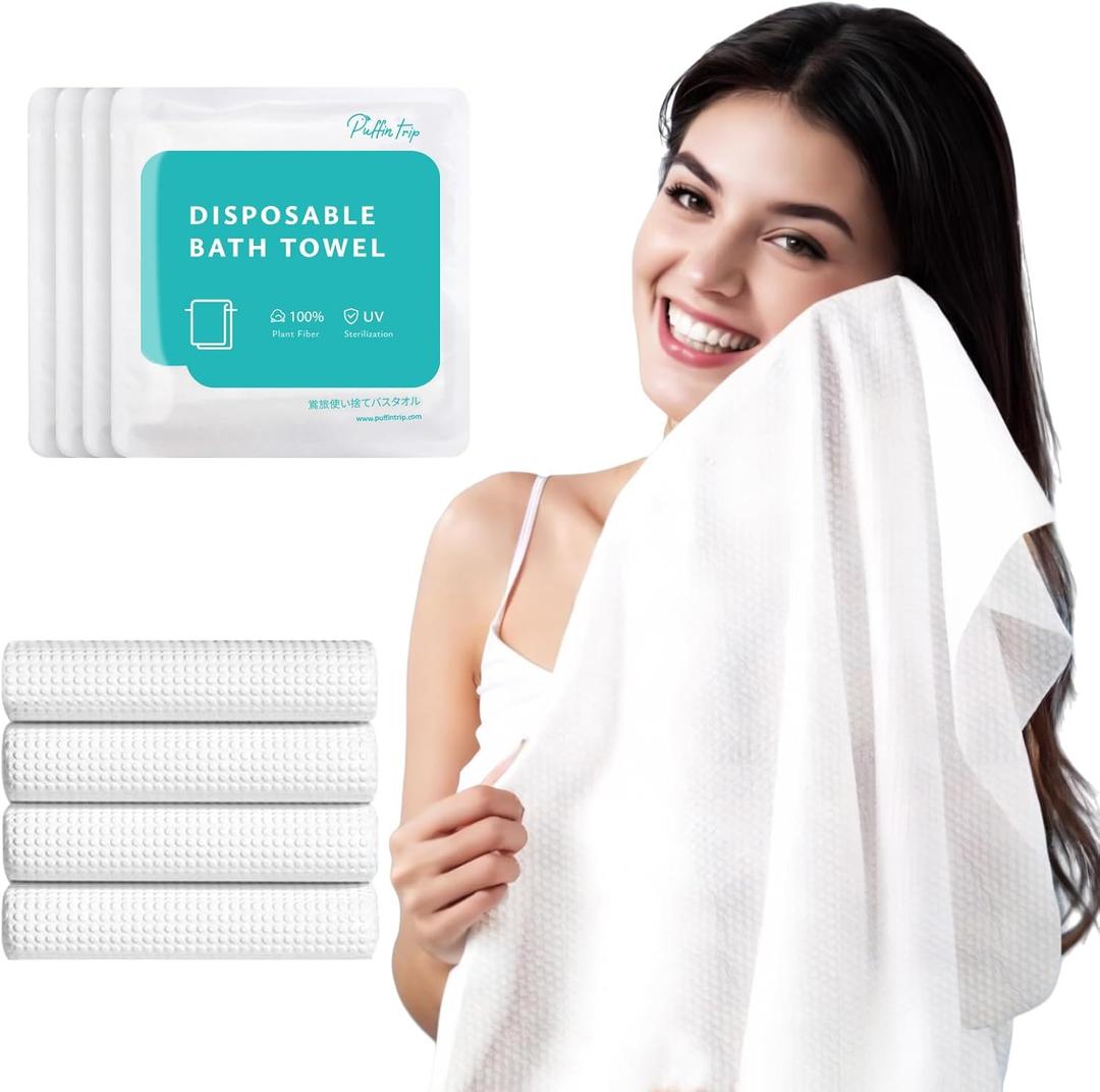 4 Pack Disposable Bath Towels Durable Large Portable Thicken Camping Towels for Travel Hotel Business Trip Swimming Pet Towels Sauna Spa Hot Spring Water Play 55''X27.5'' White