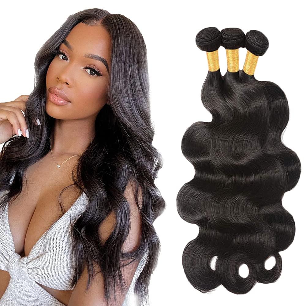 1B Body Wave Bundles Human Hair 14 Inch Natural Black Body Wave Bundle Human Hair Extensions Unprocessed Virgin Remy Hair 3 Bundle 100 Gram Per Bundle For Women