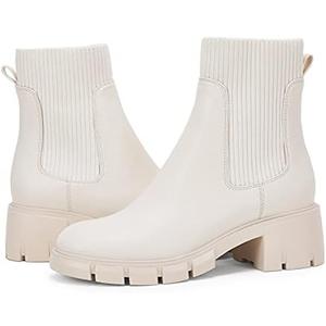 Ruanyu Womens Platform Ankle Boots Elastic Chunky Block Heel Chelsea Booties Lug Sole Non-Slip Combat Shoes 7.5