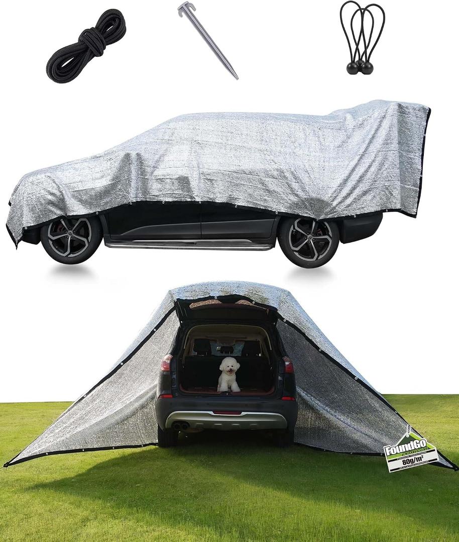 FoundGo 85% Aluminum Shade Cloth,13'x20'Car/Dog Sun Reflective Aluminet tarp,Silver Reflective Sun Shade Net Cover with Grommets,Breathable,Sun/UV/Heat Blocking for Camping,RVs,with Accessories