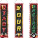 Tiamon 3 Pcs Racing Fans Banners Race Cars Birthday Decor Checkered Hanging Banner Truck Flag for Holiday Gifts Indoor Outdoor Car Game Supplies Indy 500 Party Birthday School Event Decoration