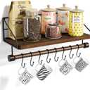Alsonerbay Floating Shelf Wall-Mounted, Coffee Bar Shelf with Hooks and Towel Bar, Kitchen Shelves for Organizing Cooking Utensils and Mugs