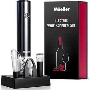 Mueller Electric Bottle Opener Set - Rechargeable Batteries and USB Charging Cable - Electric Corkscrew Opener with Foil Cutter, Bottle Pourer, Vacuum Stopper (Batteries Included), Valentines Day Gifts