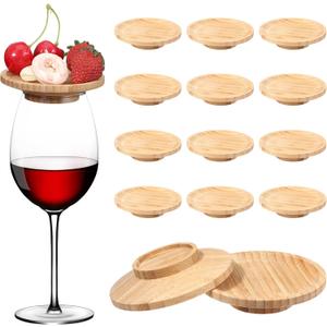 12 Pcs Wine Glass Charcuterie Topper, Mini Boards Bamboo Round Wine Glass Covers Appetizer Plates for Family Gatherings Christmas Party Bars Restaurants
