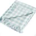 100% Cotton Throw Blanket Plaid Soft Lightweight Cozy Farmhouse Tassels Summer Thin Breathable Throws for Couch Sofa Bed (50"  60" Blue)