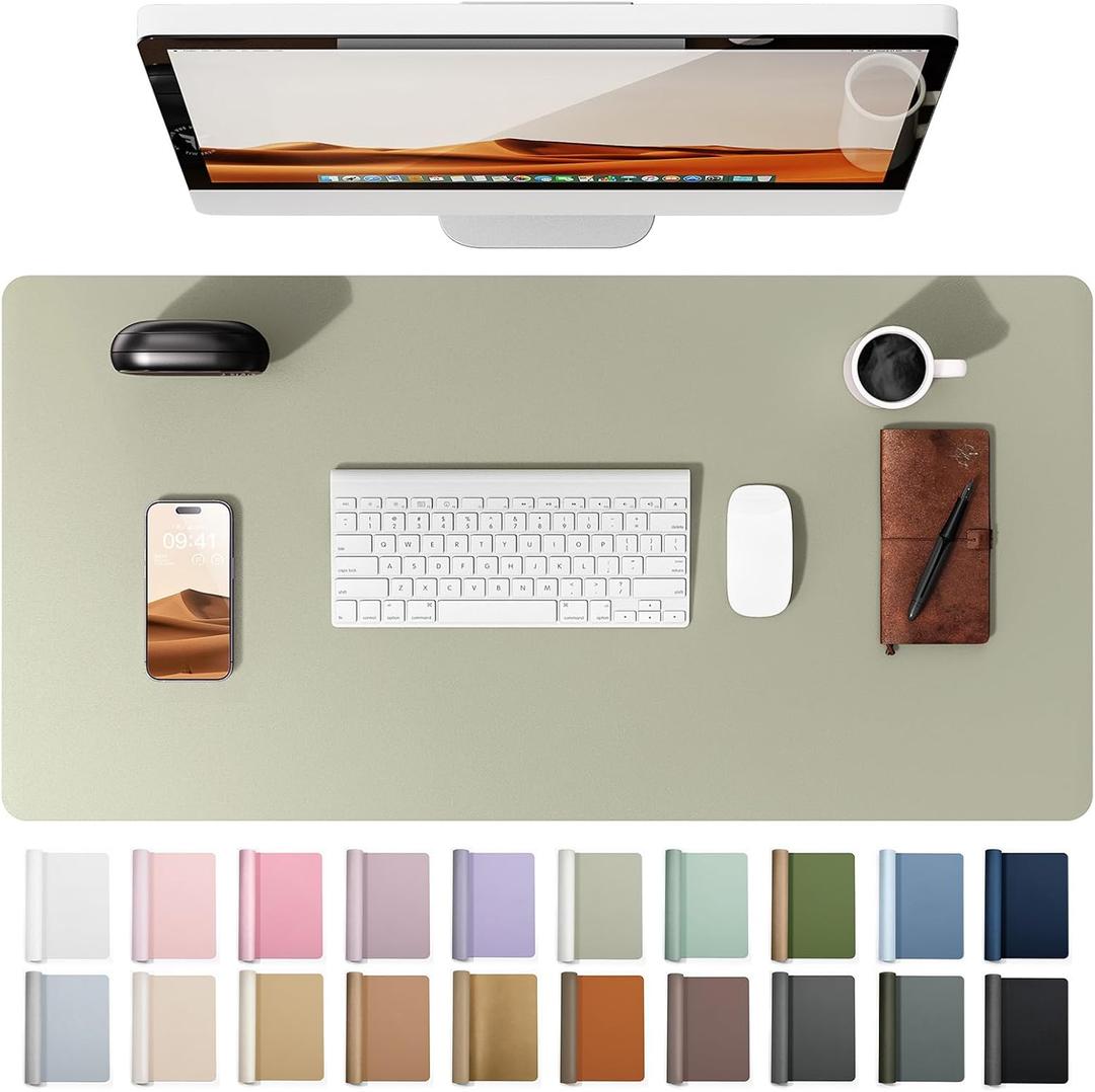 YSAGi Leather Desk Protector, Office Mat, Large Mouse Mat, Non-Slip PU Leather Blotter, Laptop Pad, Waterproof Writing Pad for Office and Home (Sage Green, 35.4" x 17")
