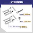 uxcell Structural Pipe Connector Joint Pipe Clamps 180 Degree 2 Way, 20 Set Stainless Steel Corner Fitting End Rails Clamp Fit OD 1 inch (25mm) Tube, Silver