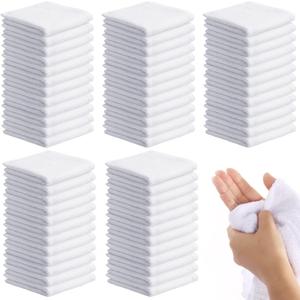 Patelai 60 Pcs White Washcloths Set Face Cloth Absorbent Soft Cotton Face Towel Multipurpose Machine Washable Towels Travel Supply Gym Needs for Bathroom Kitchen Hotel Spa and Gym, 10 x 10 Inch