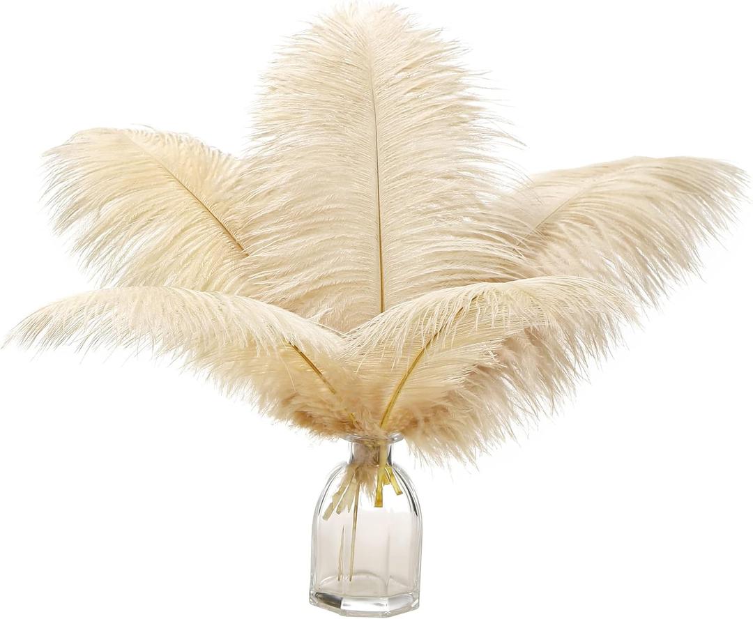 Ballinger Champagne Ostrich Feathers Bulk - 12Pcs 12-14inch Large Boho Feathers for VaseWedding Party Centerpieces Home and Pampas Grass Decor