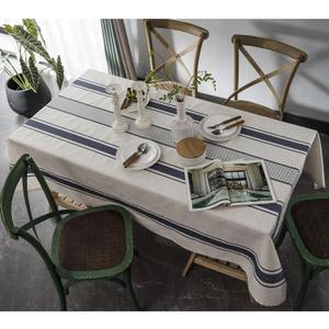 ArtBud White Blue Tablecloth Cotton Linen Farmhouse Table Cover Soft Washable Table Top for Parties Coffee Kitchen Dcor Striper(Rectangle/Oblong (Rectangle/Oblong, 60"102"(8-10 Seats)